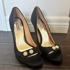 Badgley Mischka Black Heels with Gold Accents